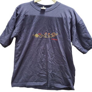 J.A.S Mens T-Shirt Blue Size XL 100% Cotton Short Sleeve Portugal Boat Design